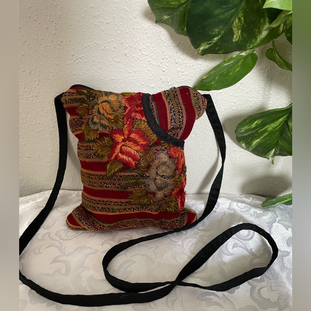 Floral tapestry shoulder bag made in Guatemala-unique and colorful Boho style